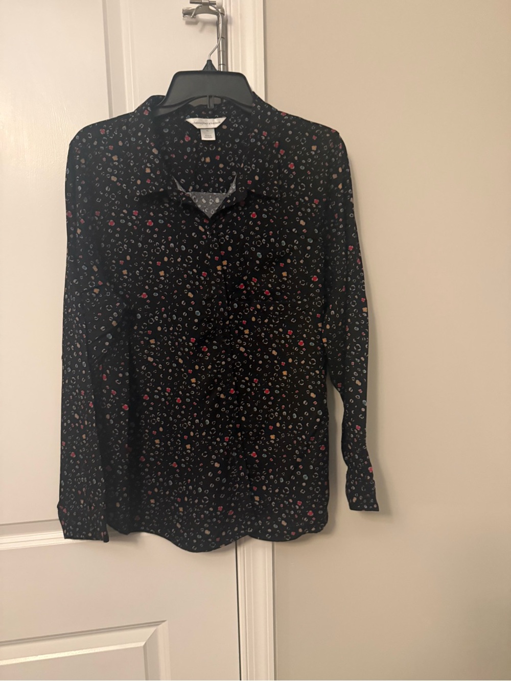 Christopher & Banks Black Floral Button-Down Shirt